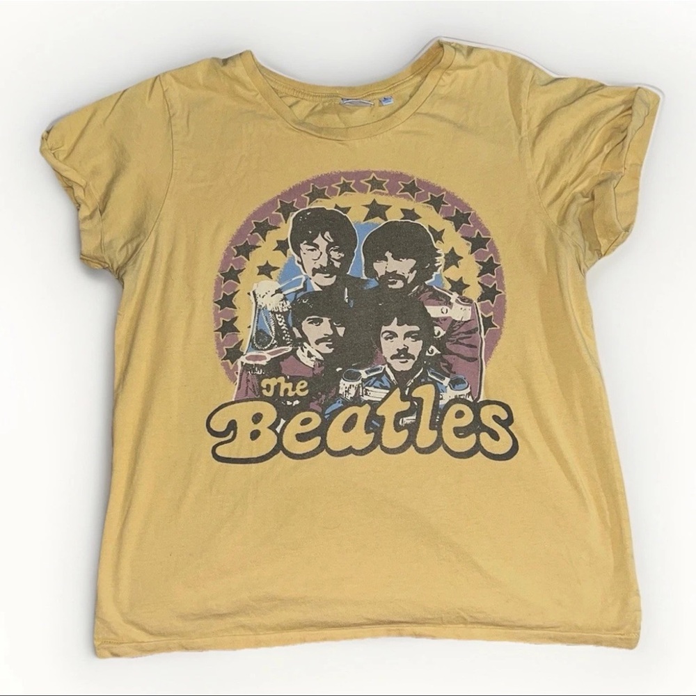 VTG Junk Food The Beatles Yellow Womens Short Sleeve T Shirt Size Large Rock
